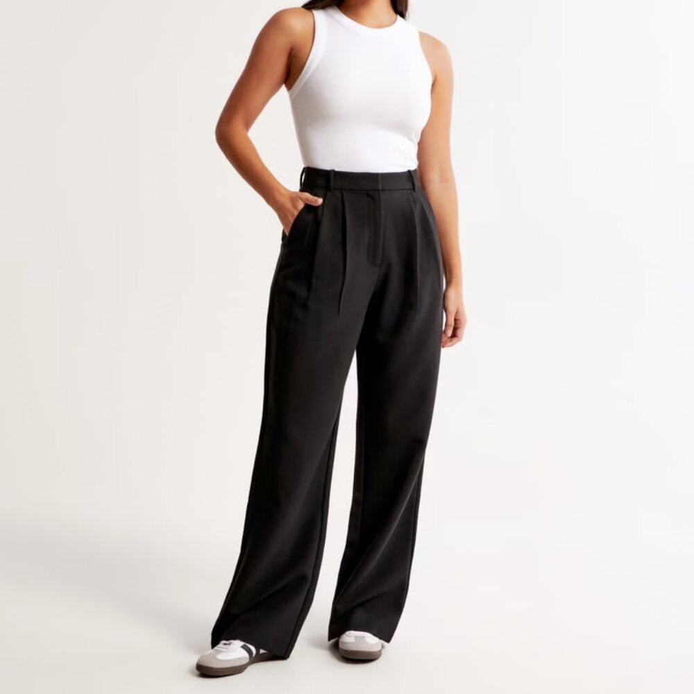 Abercrombie Curve Love A&F Sloane Tailored Wide Leg Pant - Black